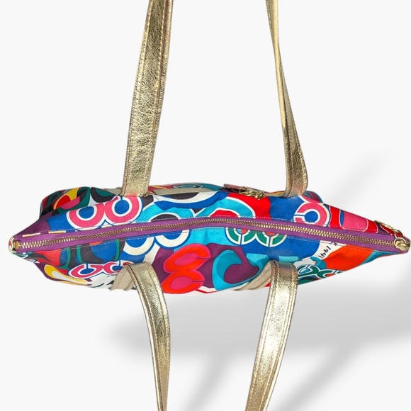 Coach Poppy Graffiti Signature Tote Multicolor Canvas Gold Leather Straps 13839 - Picture 8 of 16
